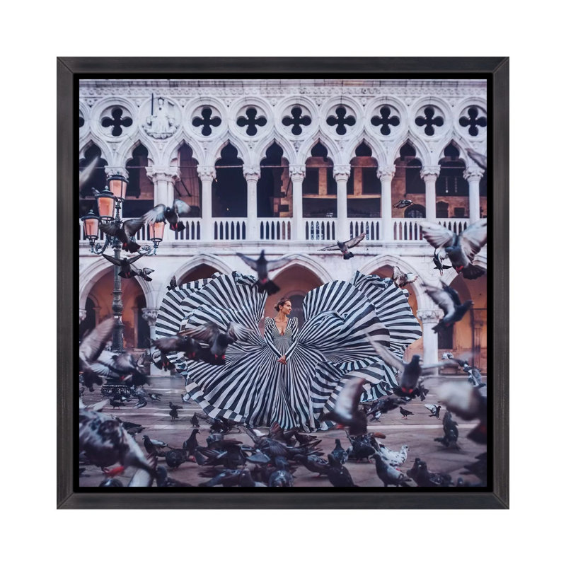 Pigeons by Hobopeeba - Print, Distressed Black Framed Canvas, 26" H x 26" W x 1.5" D