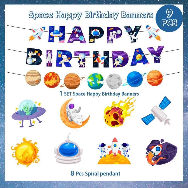 Outer Space Birthday Party Decorations - Bannière de joyeux anniversaire sur le thème de l'espace