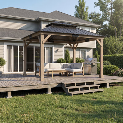 10x12FT Wood Gazebo with Galvanized Steel Double Roof, Hardtop for Patio, Backyard, Poolside