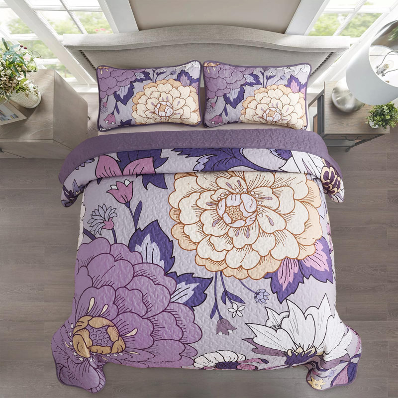 Ensemble de courtepointe 3 pièces Floral Botanical Boho Farmhouse, Noir / Rose