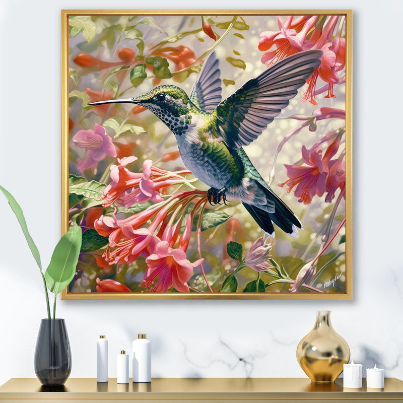 Colibri gracieux II, H 24 po x l 24 po x P 1 po, Cadre flottant doré