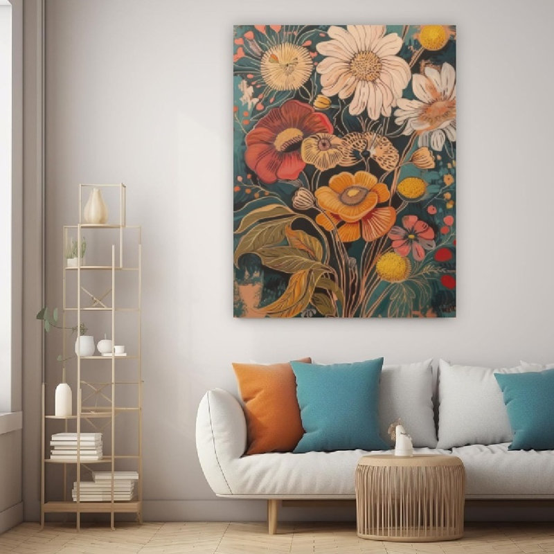 Mid Century Wildflower, thème botanique, art mural non encadré, 16 x 20