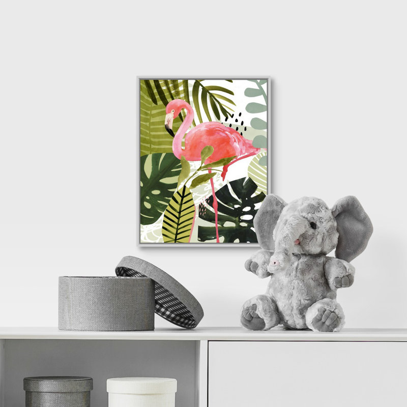 Art sur toile flamant rose forest i Shifflett, H 14 po x l 11 po x P 1,75 po, Cadre flottant blanc