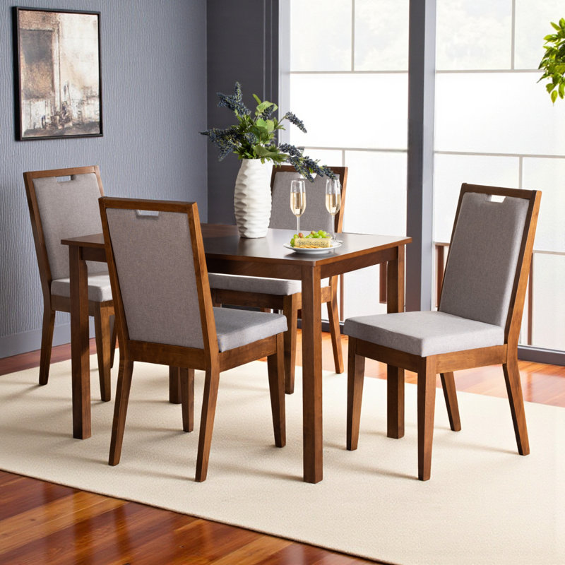 Ensemble de salle à manger 5 pièces Newtonsville en tissu gris et bois fini noyer, H 37,6 po x l 17,7 po x P 20,7 po