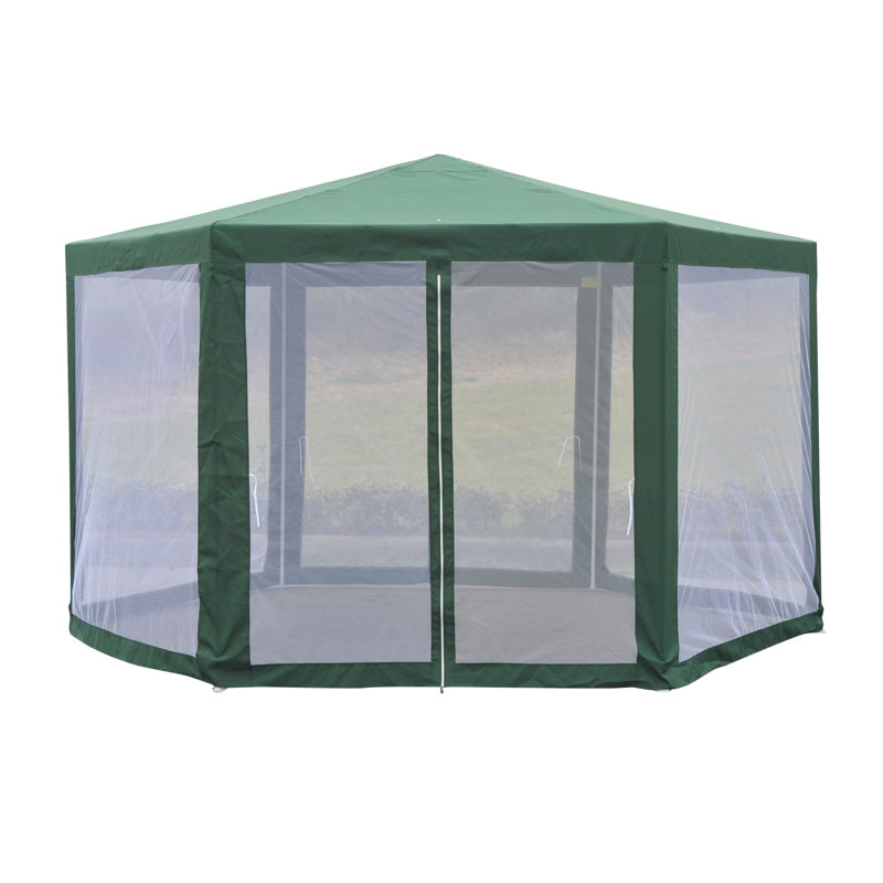 Green Hexagon Steel Frame Outdoor Gazebo with Mesh Screen