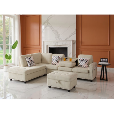  94.49” L-shaped Corduroy Deep Seat Modular Sectional Sofa Couch For Living Room