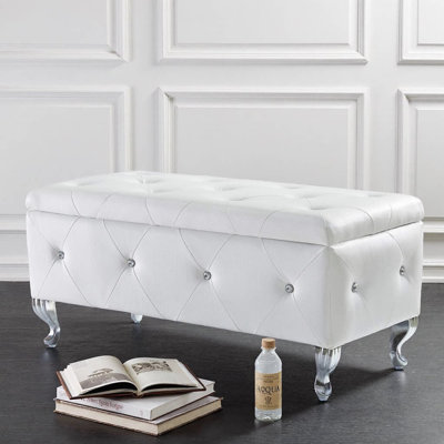 Banc de rangement avec repose-pieds en cristal 38 po, capitonnage en cristal, capacité de 380 lb, pieds en métal, chambre et vestibule