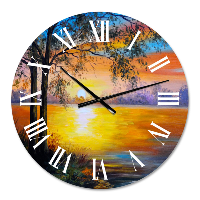 Arbre du soir près du lac - Horloge murale traditionnelle, Petit