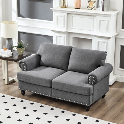 Moderne et confortable 59,5 po 2 places, canapé 100% rembourré, accoudoirs ronds avec rangement, structure en bois massif, coussin éponge haute densité à ressorts ensachés, housses de coussin amovibles de style classique