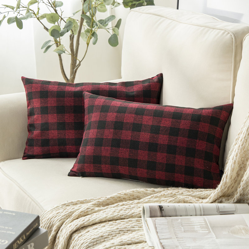 Housse de coussin décorative à carreaux vichy, Rouge / Noir, Housse de coussin