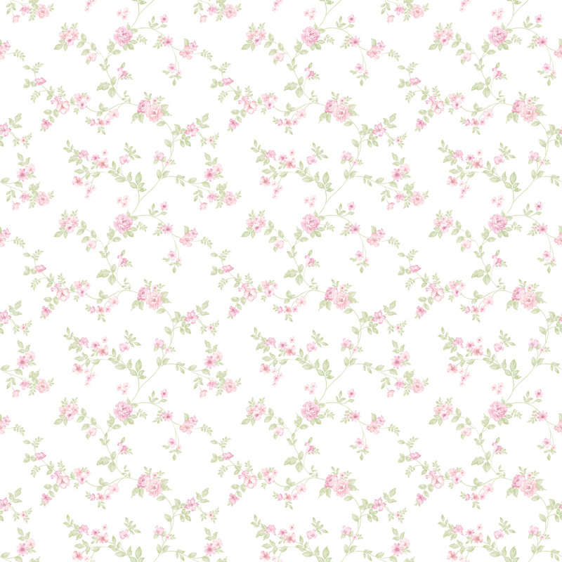 Small Prints Delicate Floral Design 33' L x 21" W Wallpaper Roll, Pink/Green/White