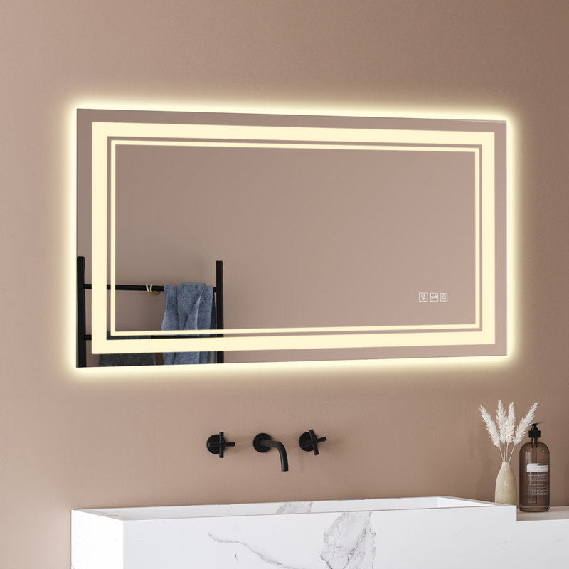 Bathroom Dimmable Led Wall Mirror Rectangle Front Backlit Lighted Vanity Mirror With Anti-fog & Memory Function, 24" x 40"