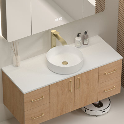 Plateau de meuble-lavabo simple en quartz blanc 19,48 po avec lavabo vasque Ivora