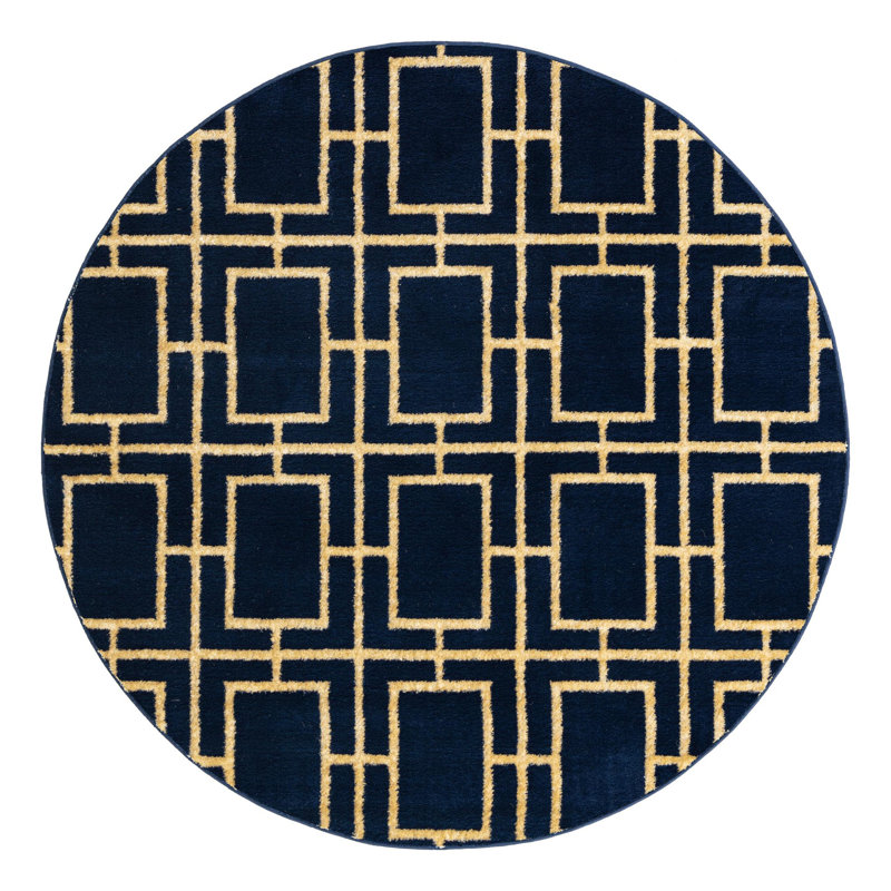 Tapis bleu marine Corando, Rond 5 pi 3 po
