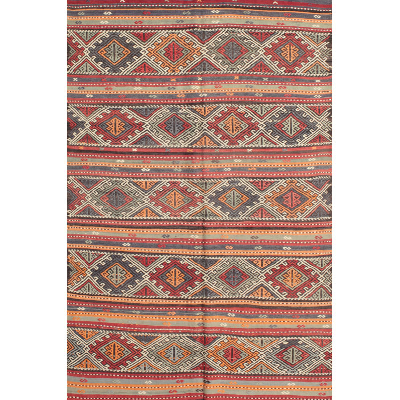 Tapis contemporain rouge / orange / vert, Rectangle 4 pi x 6 pi