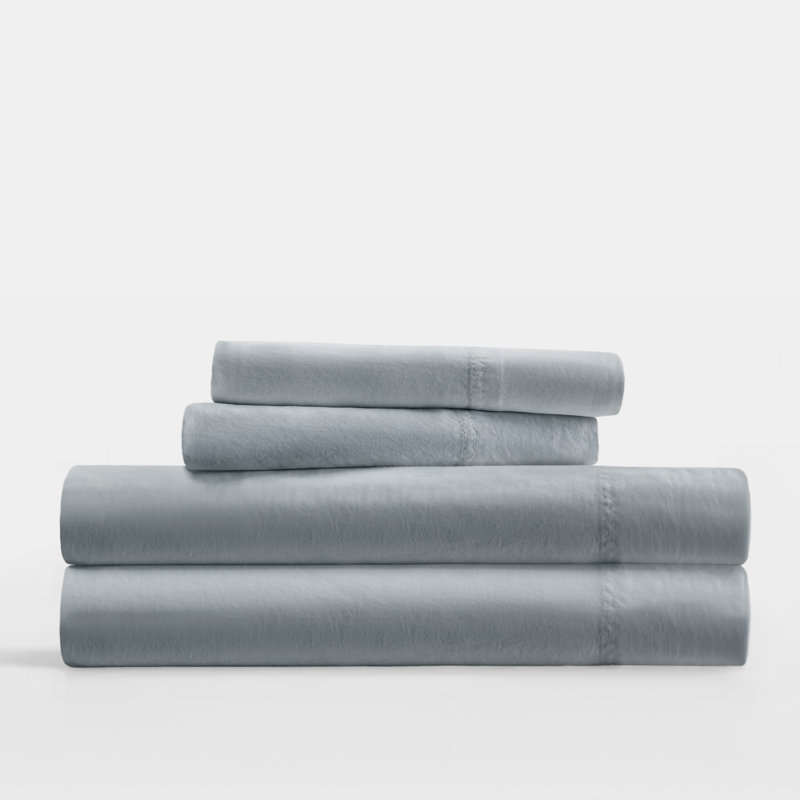 Sateen Long-Staple Cotton Deep Pocket Sheet Set, Blue, Twin Sheet Set with 1 Pillowcase