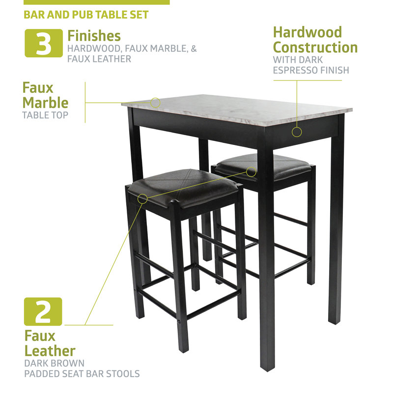 Ensemble de table de bar et de pub à hauteur de comptoir Red Barrel Studio® Remington avec 2 chaises et espresso foncé