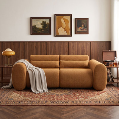Round Arm Curved Upholstered Sofa with High-Density Foam Cushions and Ergonomic Trunk-Shaped Seats