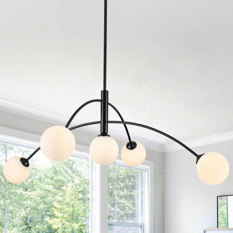 5 - Light Dimmable Modern Linear Chandelier, Black, White