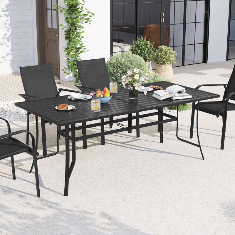 Table de salle à manger rectangulaire 76 po x 36 po avec trou pour parasol et balcon de jardin