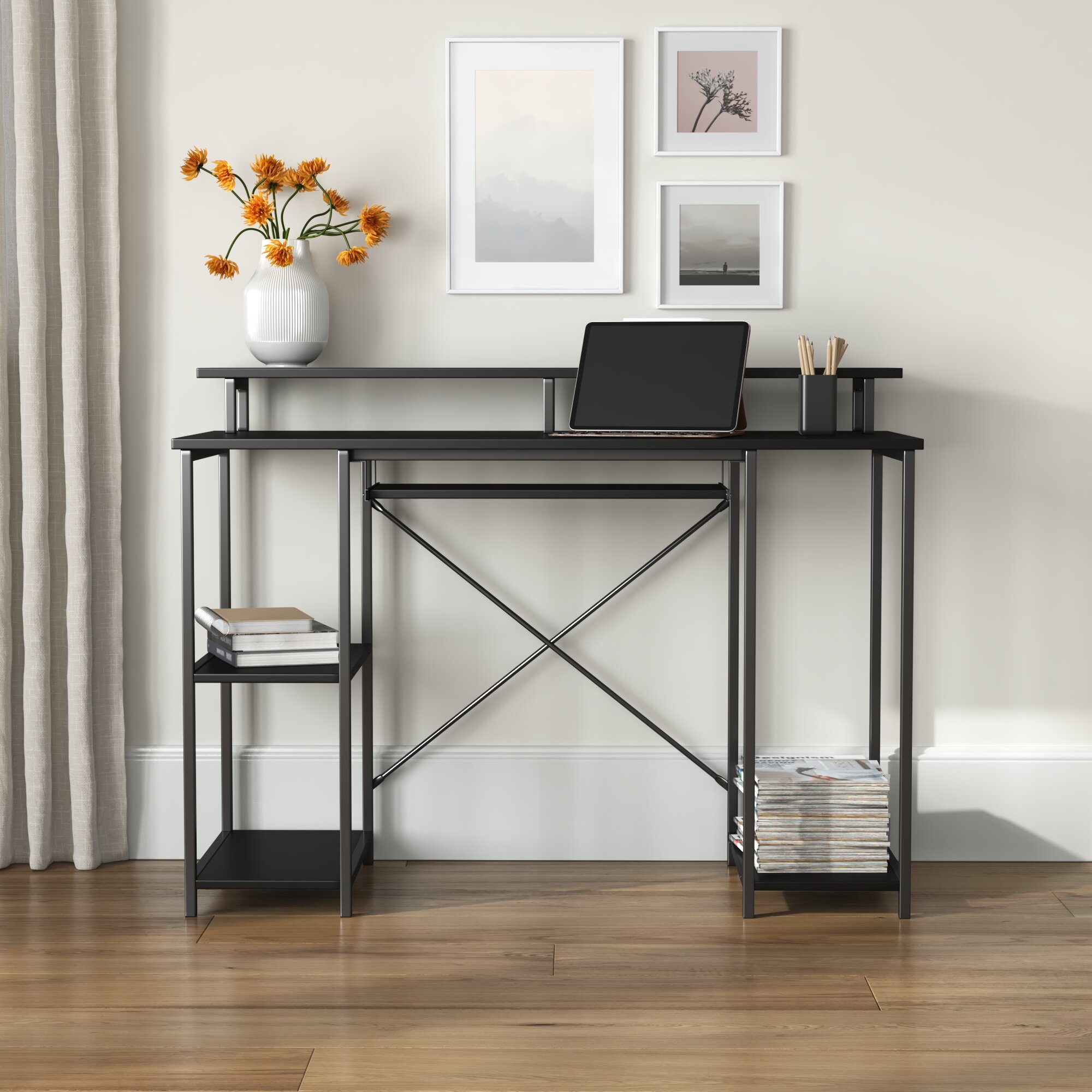 Balsam 47.2'' Wide Reversible Desk with 2 Shelves