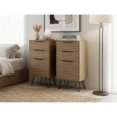 Ensemble de 2 commodes modernes à 3 tiroirs avec pieds en métal pour chambre Sharon