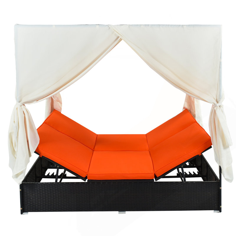 Lit de jour d'extérieur en osier avec coussins et sièges réglables pour patio, Orange