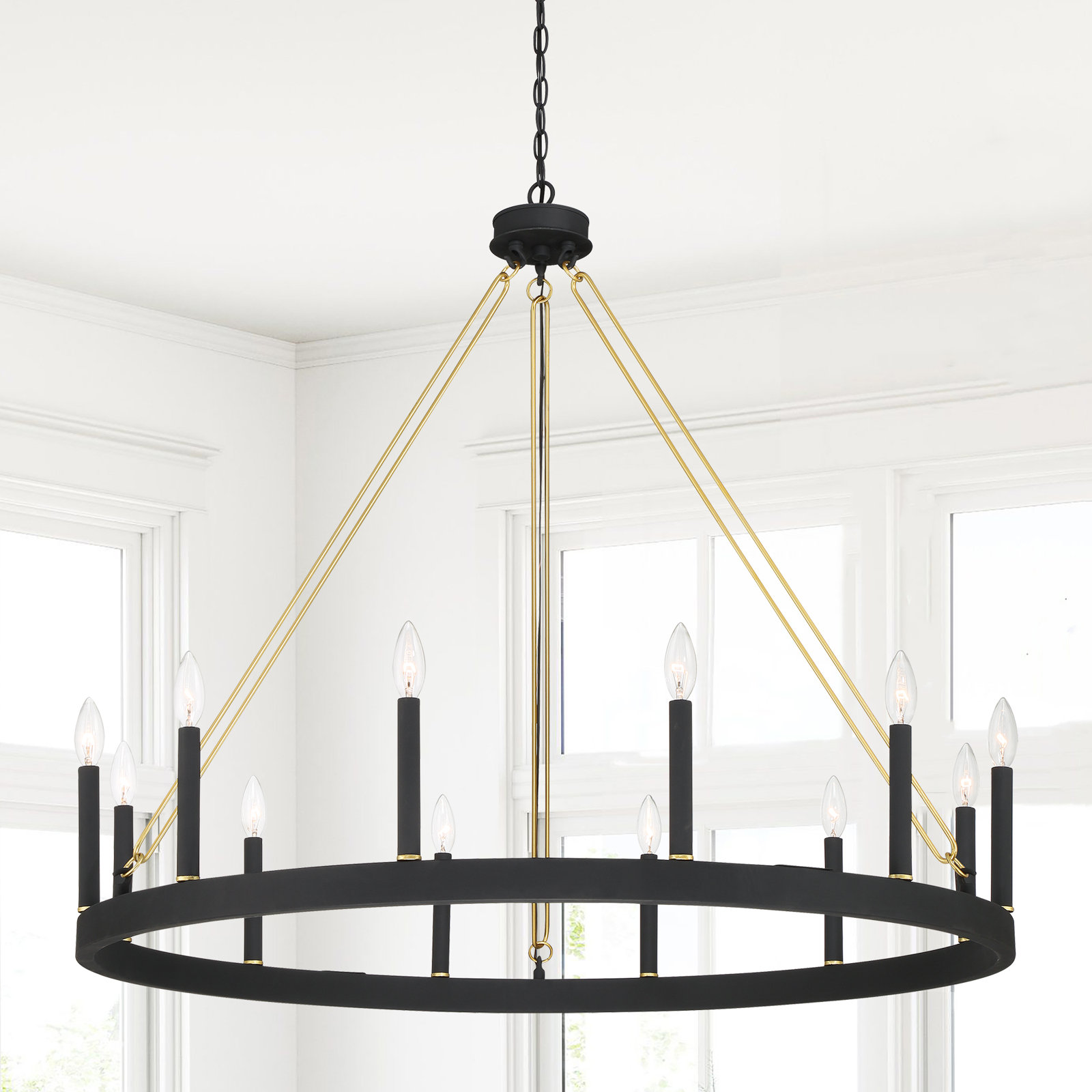 Madalyn 12-Light Chandelier, Aged Zinc/Satin Brass