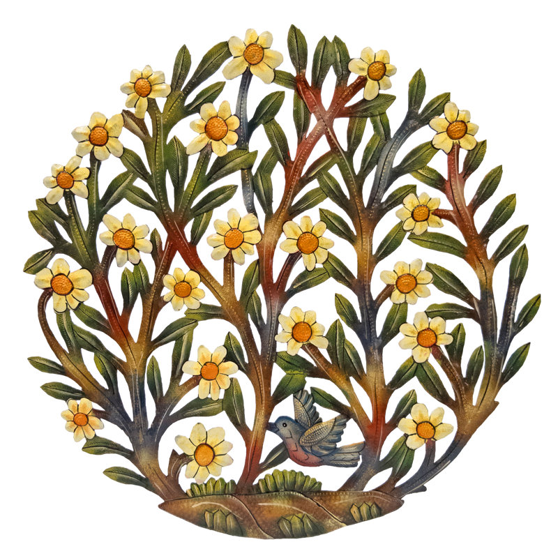 Handmade Traditional Wall Decor on Metal, Yellow