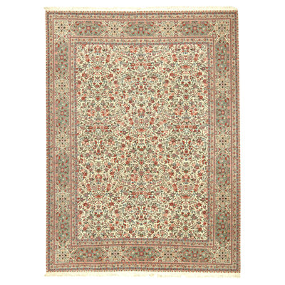 Hand Knotted Wool Oriental Area Rug in Ivory And Green