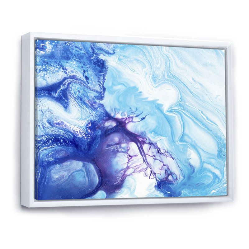 Art à l'encre translucide rouge et bleu III - reproduction sur toile, Toile à cadre flottant blanc, H 24 po x l 32 po