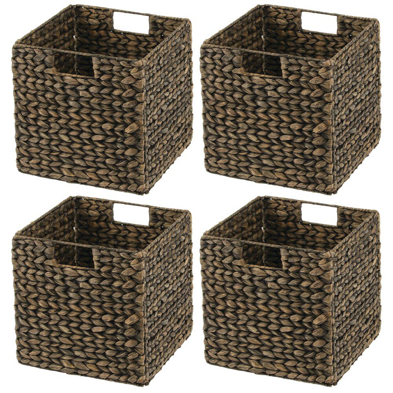 mDesign Woven Hyacinth Kitchen Storage Organizer Basket Bin, Black, 4, 10.5" H x 10.5" W x 10.5" D