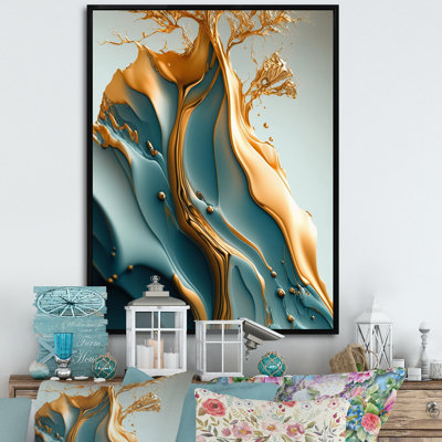 «Abstract Blue and Gold Leaves III», reproduction sur toile