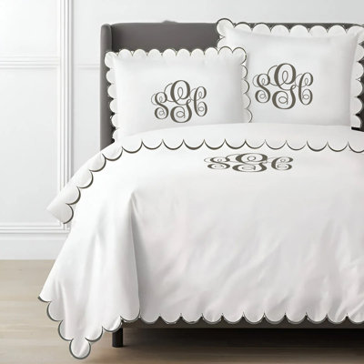 Monogram Allena 400TC Cotton Scallop Embroidery Sateen Solid Duvet Cover Set