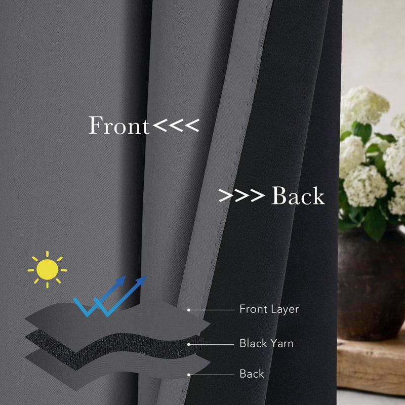 100% Blackout Window Curtain Panels, Cold and Full Light Blocking Drapes with Black Liner for Bedroom, Thermal Insulated Draperies, 2 Pieces