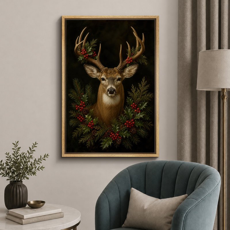 Illustration de cerf de Noël festif, photos de chambre à coucher, impression sur toile encadrée, impression numérique