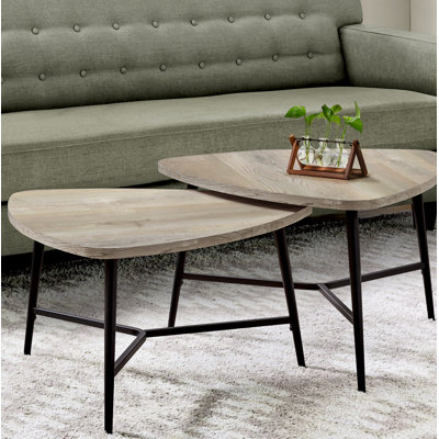 Ensemble de table, ensemble de 2 pièces, café, bout, côté, accent, salon, métal, stratifié, beige, noir