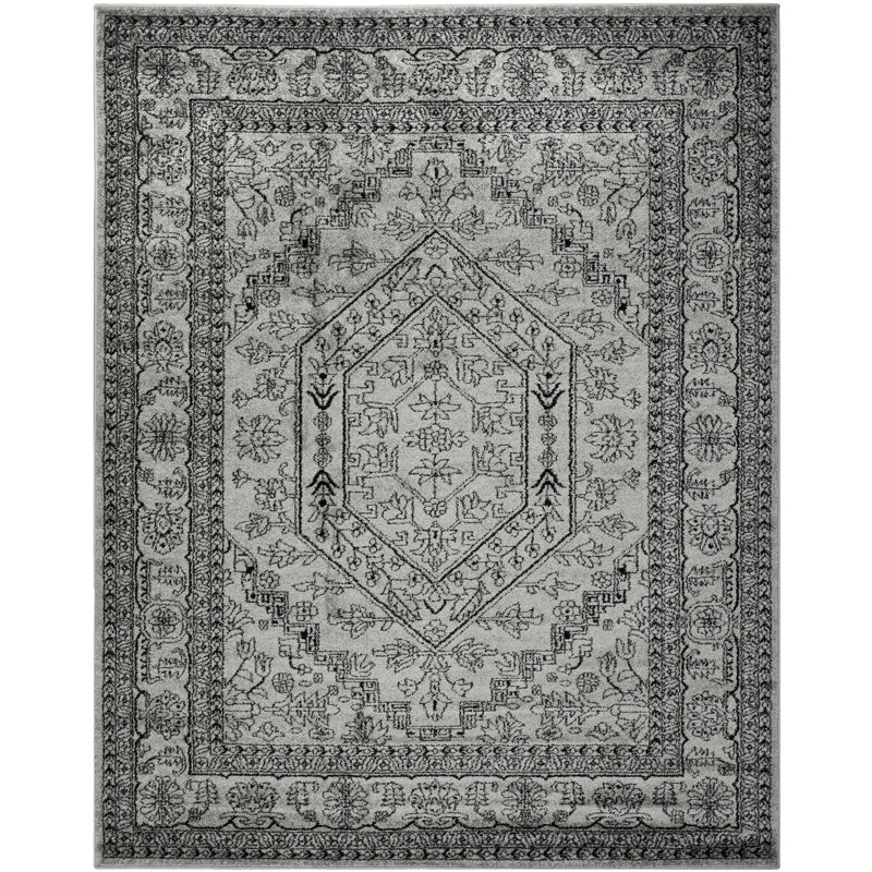 Tapis oriental noir / argent Amedee, Rectangle de 10 pi x 14 pi