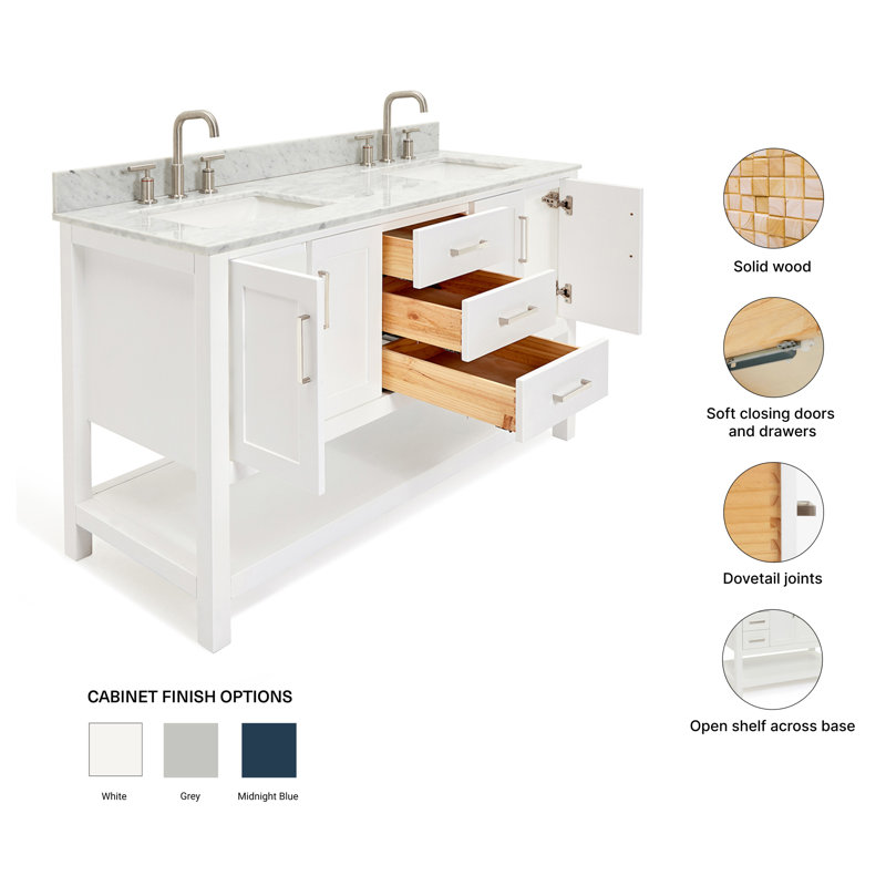 Magnolia Bath Vanity Rectangular Basin S073DCW2R, White,  61", Rectangle 