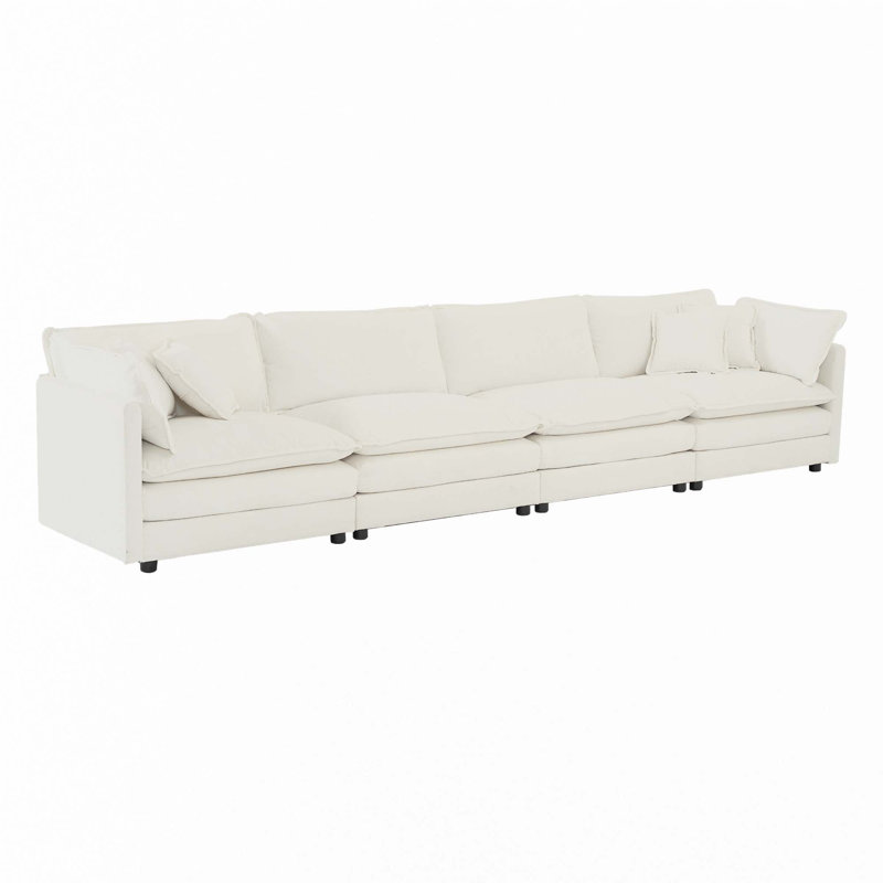 Canapé 4 places en chenille confortable, Blanc