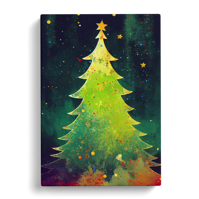 Christmas Tree Paint Splatter - Wrapped Canvas, 50cm H x 35cm W x 3cm D