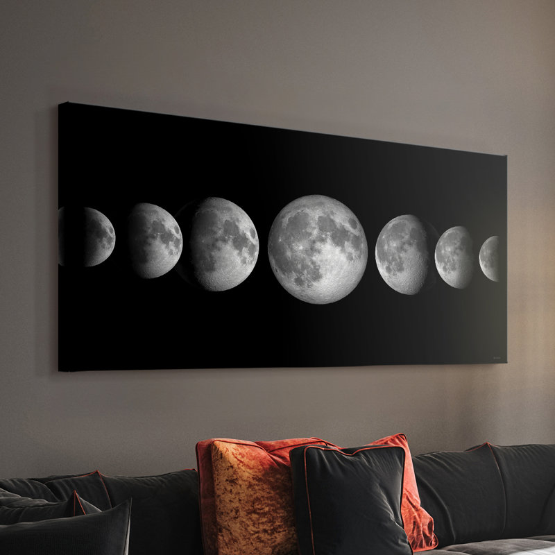 Phases lunaires - Toile tendue avec châssis - Prêt à accrocher, H 16 po x l 32 po