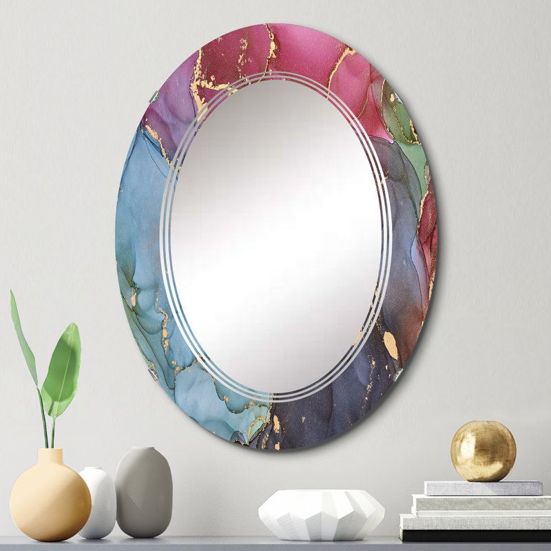Mauve et bleu liquide Art I - miroir mural moderne ovale, 30 po x 20 po