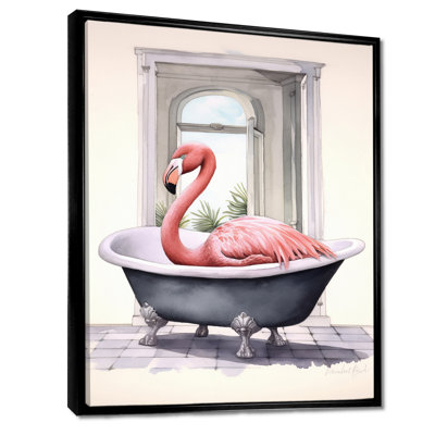 Flamant rose dans la baignoire - flamant rose, art mural, salon