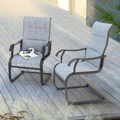 Patio Dining Chairs Set Of 2, All Weather Outdoor Padded Textilene Patio Chairs, Breathable Spring Motion Textile High Back Outdoor Dining Chairs For