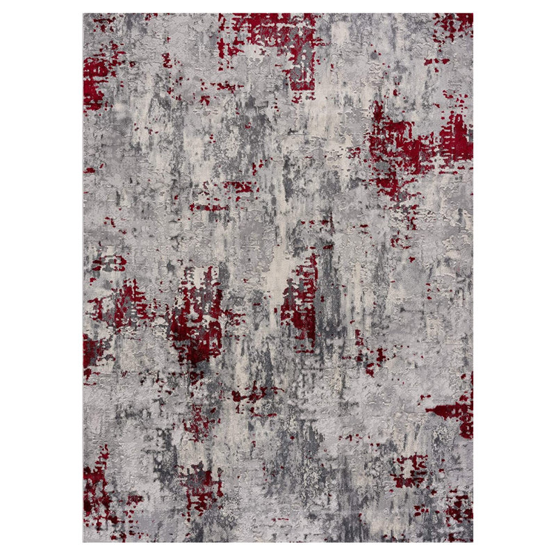 Red and Gray Abstract Area Rug, Rectangle 7' x 10'