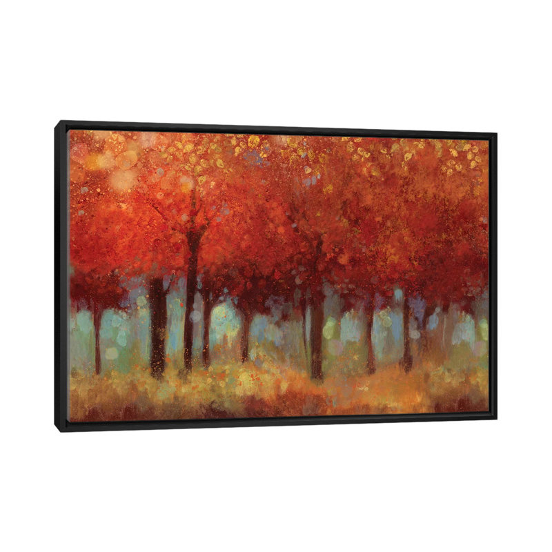 « red forest », impression sur toile, H 18 po x l 26 po x P 1,5 po, Toile avec cadre noir, Pas de tapis