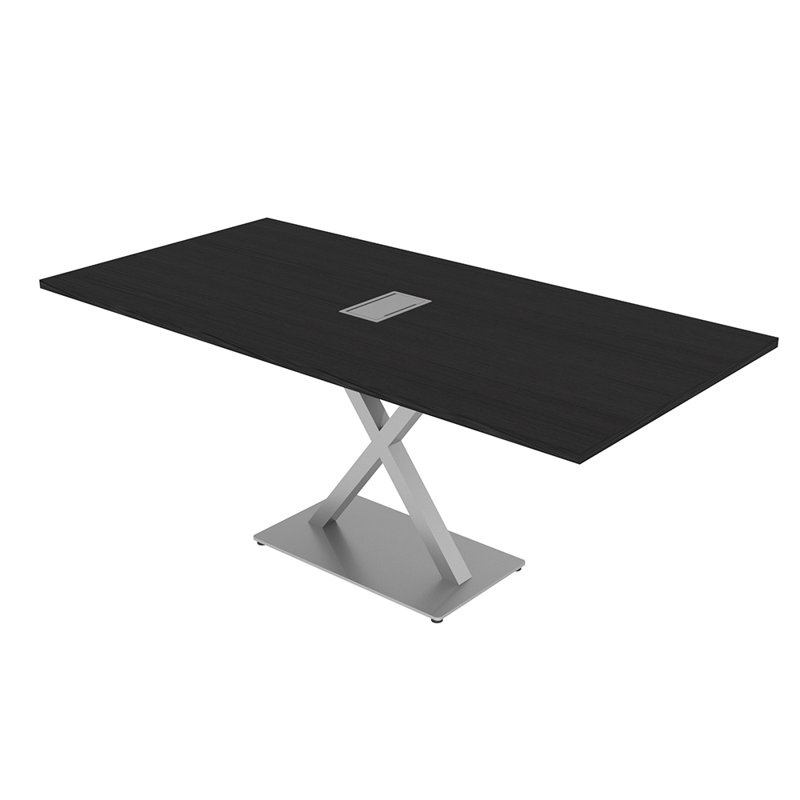 Table de conférence rectangulaire avec base en X en métal | Unité électrique, Cyprès noir, L 120 po x l 48 po, Argent argent