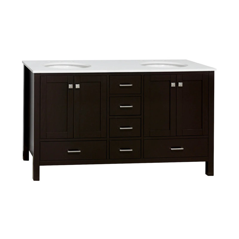 Claudett 60'' Double Bathroom Vanity with Top, Chocolate, Engineered White