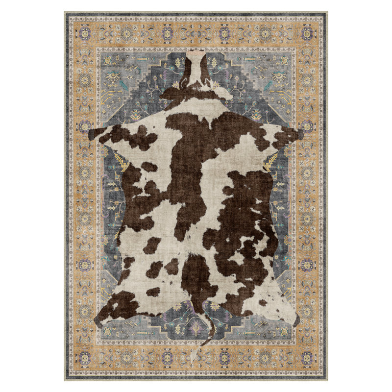 Veatrice Animal Print Machine Washable Beige/Gray/Brown Area Rug With Non-Slip Backing, Rectangle 8' x 10'